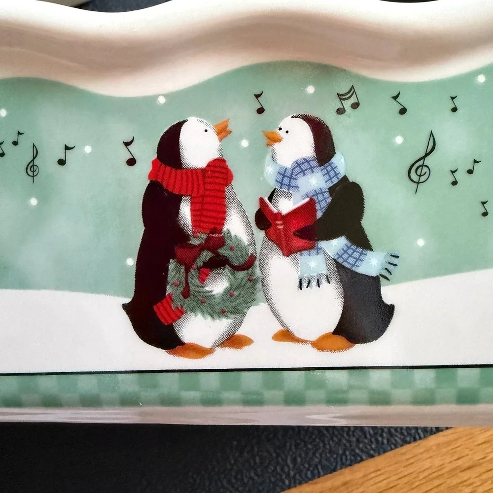 Garden Ridge Caroling Penguin Christmas Loaf Pan Ceramic Baking Dish Holiday